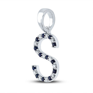 Gemstone Initial & Letter Pendant | 10kt White Gold Womens Round Blue Sapphire Initial S Letter Pendant 1/4 Cttw | Splendid Jewellery GND