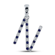 Load image into Gallery viewer, Enchanting Blue Sapphire Initial Pendant: A Symbol of Elegance and Individuality Top view from the 10Kt White Gold Womens Round Blue Sapphire N Initial Letter Pendant 1 4 Cttwpin289206 collection by Splendid Jewellery
