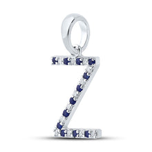 Load image into Gallery viewer, Zodiac Blue Sapphire Initial Pendant: 10kt White Gold Letter Necklace with Diamond Accent Side view from the 10Kt White Gold Womens Round Blue Sapphire Z Initial Letter Pendant 1 6 Cttwpin289283 collection by Splendid Jewellery