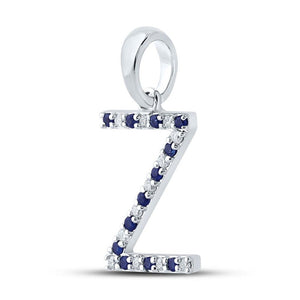 Gemstone Initial & Letter Pendant | 10kt White Gold Womens Round Blue Sapphire Z Initial Letter Pendant 1/6 Cttw | Splendid Jewellery GND