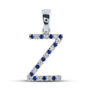 Gemstone Initial & Letter Pendant | 10kt White Gold Womens Round Blue Sapphire Z Initial Letter Pendant 1/6 Cttw | Splendid Jewellery GND