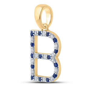 Gemstone Initial & Letter Pendant | 10kt Yellow Gold Womens Round Blue Sapphire Diamond B Letter Pendant 1/4 Cttw | Splendid Jewellery GND