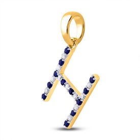 Radiant Blue Sapphire and Diamond Initial Pendant in 10kt Yellow Gold product Side View from Splendid Jewellery