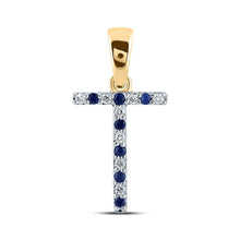 Load image into Gallery viewer, Enchanting Blue Sapphire &amp; Diamond T-Shaped Initial Pendant product  Top View from Splendid Jewellery