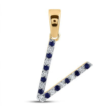 Load image into Gallery viewer, Captivating Blue Sapphire &amp; Diamond Initial Pendant in 10kt Yellow Gold product  Top View from Splendid Jewellery