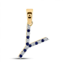 Load image into Gallery viewer, 10kt Yellow Gold Gemstone Initial &amp; Letter Pendant | Captivating Blue Sapphire and Diamond Y Pendant | Splendid Jewellery product  Top View from Splendid Jewellery