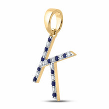 Load image into Gallery viewer, 10kt Yellow Gold Gemstone Initial &amp; Letter Pendant with Round Blue Sapphire and Diamonds: A Personalized Masterpiece of Elegance product  Top View from Splendid Jewellery