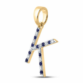 10kt Yellow Gold Gemstone Initial & Letter Pendant with Round Blue Sapphire and Diamonds: A Personalized Masterpiece of Elegance product  Top View from Splendid Jewellery