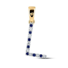 Load image into Gallery viewer, 10kt Yellow Gold Blue Sapphire Initial Pendant with Diamond Accents product  Top View from Splendid Jewellery