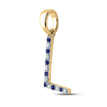 Load image into Gallery viewer, 10kt Yellow Gold Blue Sapphire Initial Pendant with Diamond Accents product Side View from Splendid Jewellery