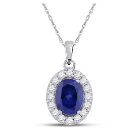 Oceanic Elegance: 10kt White Gold Oval Lab-Created Blue Sapphire Solitaire Pendant Top view from the 10Kt White Gold Womens Oval Lab Created Blue Sapphire Solitaire Pendant 3 Cttwpin284020 collection by Splendid Jewellery