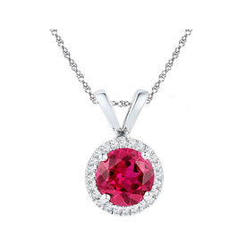 Flaming Passion Ruby Pendant Top view from the 10Kt White Gold Womens Round Lab Created Ruby Solitaire Pendant 1 Cttwpin201331 collection by Splendid Jewellery