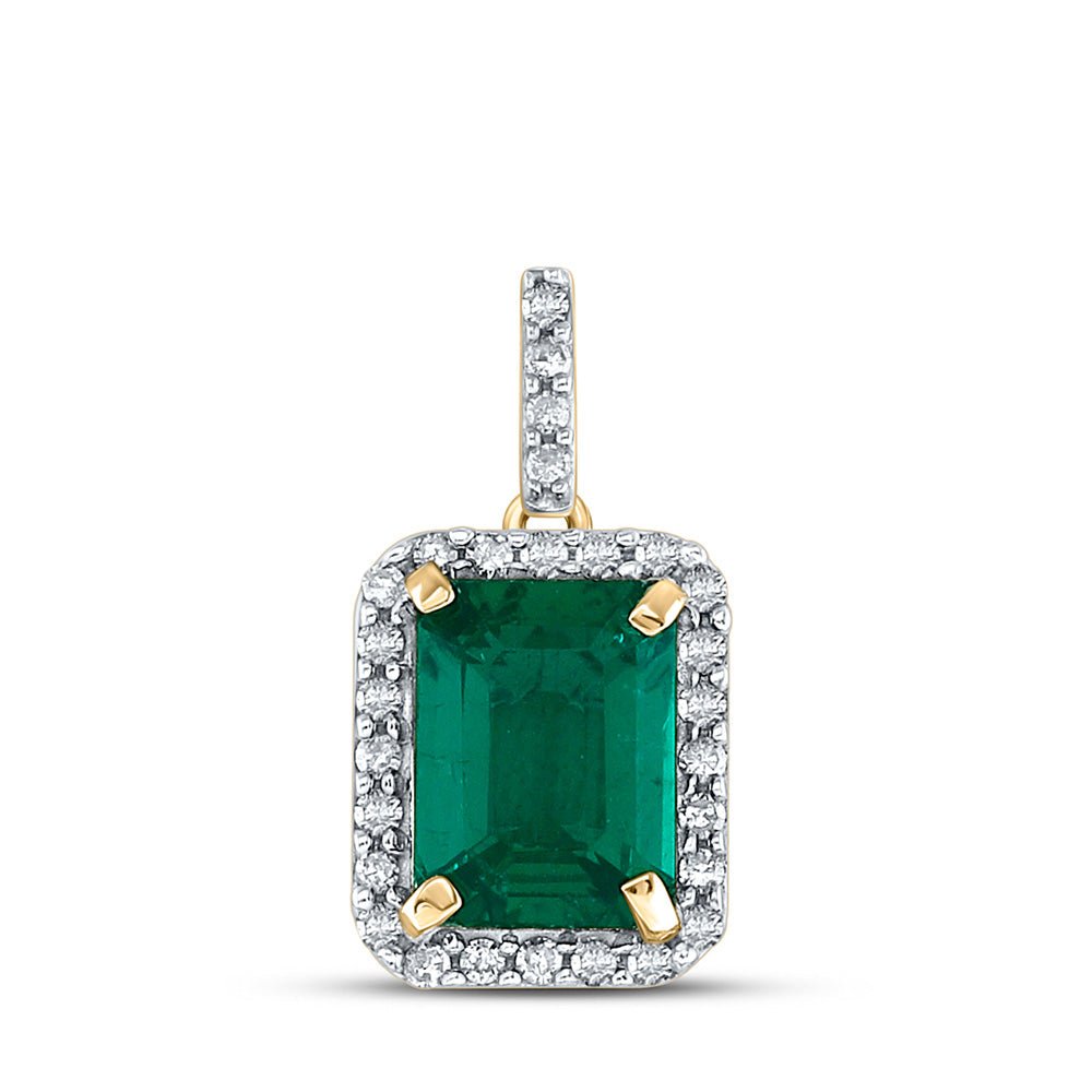 Gemstone Solitaire Pendant | 10kt Yellow Gold Womens Cushion Lab-Created Emerald Solitaire Pendant 1-1/2 Cttw | Splendid Jewellery GND