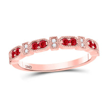 Load image into Gallery viewer, Radiant Ruby and Diamond Stackable Band Ring in 10kt Rose Gold - Alternate view 1 from Splendid Jewellery