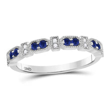 Load image into Gallery viewer, 10kt White Gold Blue Sapphire and Diamond Stackable Band Ring Top view from the 10Kt White Gold Womens Round Blue Sapphire Diamond Stackable Band Ring 1 4 Cttwpin270681 collection by Splendid Jewellery