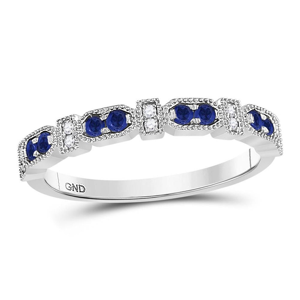 Gemstone Stackable Band | 10kt White Gold Womens Round Blue Sapphire Diamond Stackable Band Ring 1/4 Cttw | Splendid Jewellery GND