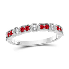 Load image into Gallery viewer, Radiant Ruby and Diamond Stackable Band Ring | 10kt White Gold Women&#39;s Jewelry Top view from the 10Kt White Gold Womens Round Ruby Diamond Stackable Band Ring 1 4 Cttwpin270612 collection by Splendid Jewellery