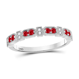 Radiant Ruby and Diamond Stackable Band Ring | 10kt White Gold Women's Jewelry Top view from the 10Kt White Gold Womens Round Ruby Diamond Stackable Band Ring 1 4 Cttwpin270612 collection by Splendid Jewellery