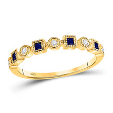 Load image into Gallery viewer, Princess Blue Sapphire Diamond Stackable Band Ring product  Top View from Splendid Jewellery