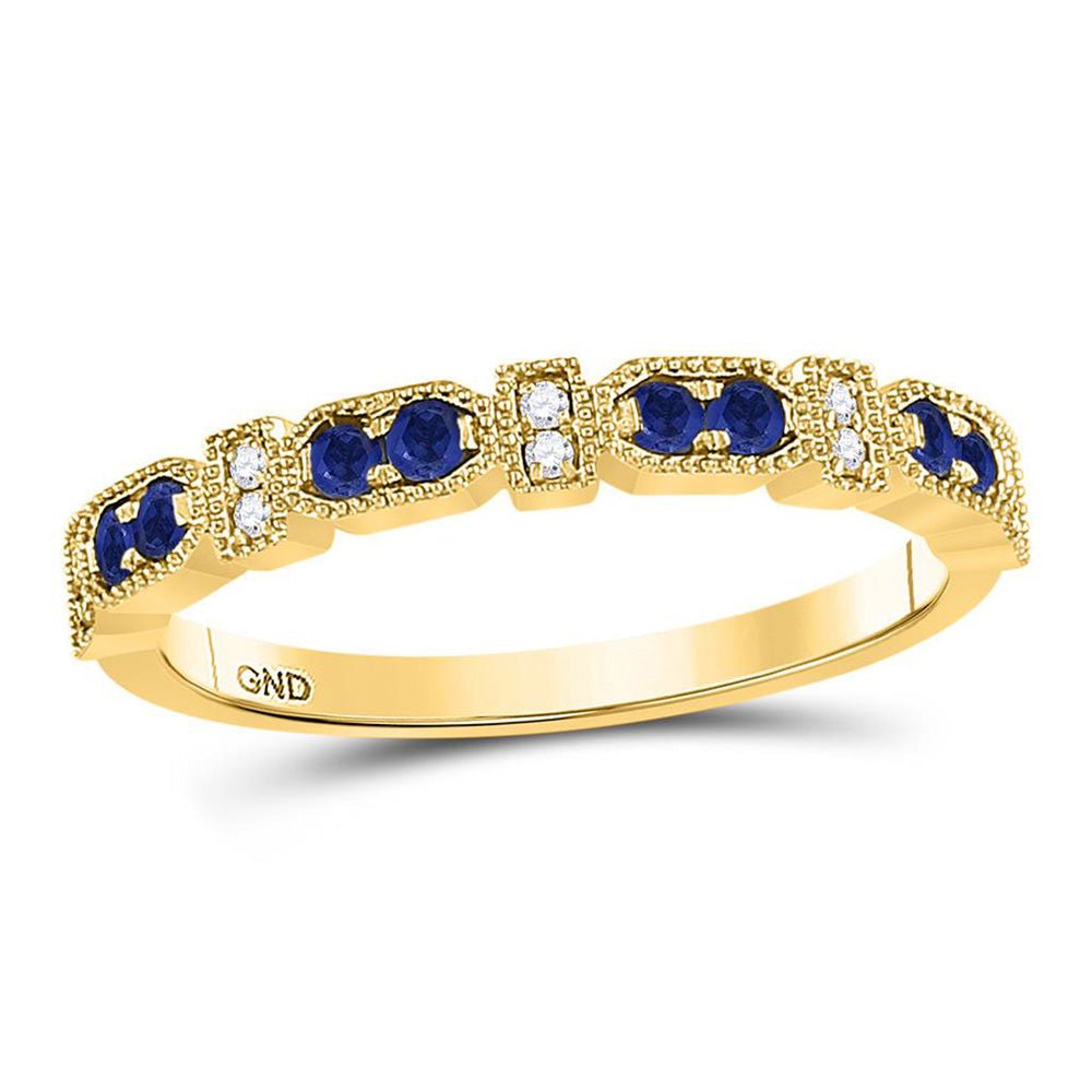 Gemstone Stackable Band | 10kt Yellow Gold Womens Round Blue Sapphire Diamond Stackable Band Ring 1/4 Cttw | Splendid Jewellery GND