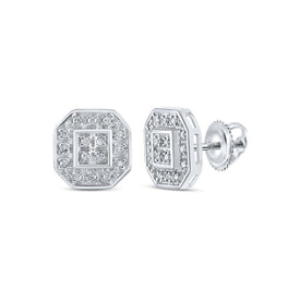 Glamorous Brilliance: 10kt White Gold Octagon Cluster Diamond Earrings - Splendid Jewellery