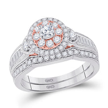 Load image into Gallery viewer, Glamorous Halo Brilliance Wedding Ring Set in Two - tone Gold - Splendid Jewellery