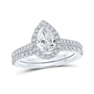 Glamorous Love: 14kt White Gold Pear Diamond Halo Bridal Wedding Ring Band Set 1 - 1/2 Cttw - Splendid Jewellery