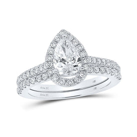 Glamorous Love: 14kt White Gold Pear Diamond Halo Bridal Wedding Ring Band Set 1 - 1/2 Cttw - Splendid Jewellery