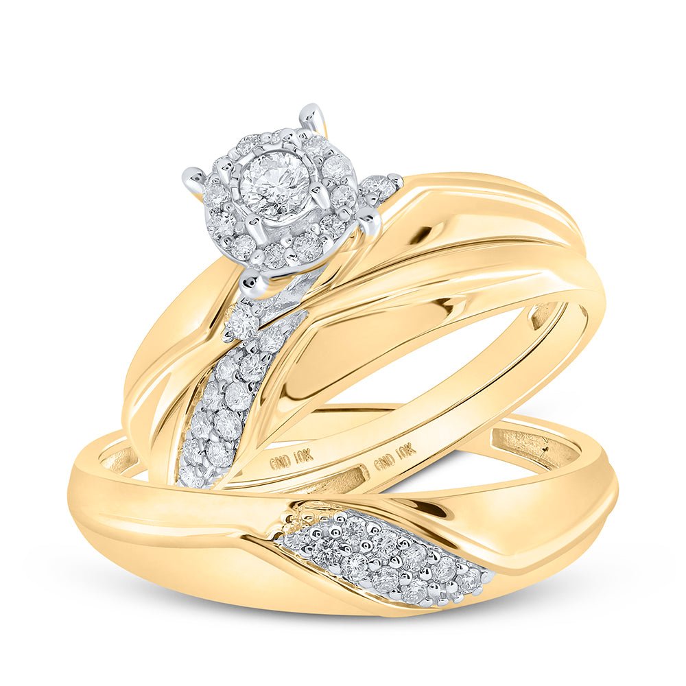 Glamorous Love Story | 10kt Yellow Gold His Hers Round Diamond Halo Matching Wedding Set 1/3 Cttw - Splendid Jewellery