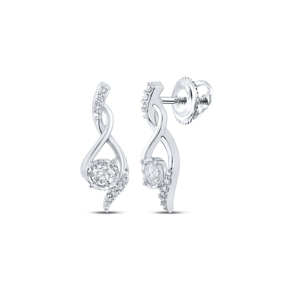 Glamourous Brilliance: 10kt White Gold Round Diamond Cluster Earrings - Splendid Jewellery