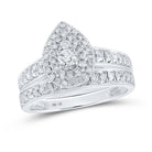 Glistening Love | 10kt White Gold Sparkling Diamond Halo Bridal Wedding Ring Band Set 3/4 Cttw - Splendid Jewellery