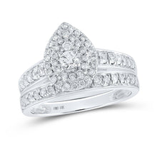 Load image into Gallery viewer, Glistening Love | 10kt White Gold Sparkling Diamond Halo Bridal Wedding Ring Band Set 3/4 Cttw - Splendid Jewellery
