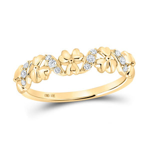 Golden Blossom Diamond Band: 10kt Yellow Gold Womens Round Diamond Flower Band Ring 1/8 Cttw - Splendid Jewellery