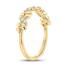 Load image into Gallery viewer, Golden Blossom Diamond Band: 10kt Yellow Gold Womens Round Diamond Flower Band Ring 1/8 Cttw product Side View 2 from Splendid Jewellery