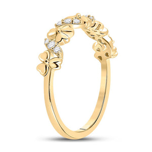 Golden Blossom Diamond Band: 10kt Yellow Gold Womens Round Diamond Flower Band Ring 1/8 Cttw - Splendid Jewellery