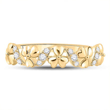 Load image into Gallery viewer, Golden Blossom Diamond Band: 10kt Yellow Gold Womens Round Diamond Flower Band Ring 1/8 Cttw product Top View from Splendid Jewellery