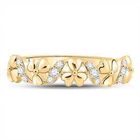 Golden Blossom Diamond Band: 10kt Yellow Gold Womens Round Diamond Flower Band Ring 1/8 Cttw product Top View from Splendid Jewellery
