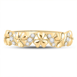 Golden Blossom Diamond Band: 10kt Yellow Gold Womens Round Diamond Flower Band Ring 1/8 Cttw - Splendid Jewellery