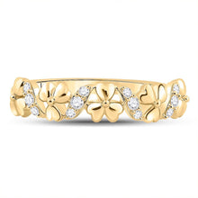 Load image into Gallery viewer, Golden Blossom Diamond Band: 10kt Yellow Gold Womens Round Diamond Flower Band Ring 1/8 Cttw - Splendid Jewellery