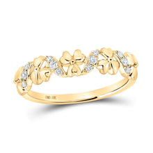 Load image into Gallery viewer, Golden Blossom Diamond Band: 10kt Yellow Gold Womens Round Diamond Flower Band Ring 1/8 Cttw - Splendid Jewellery