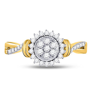 Golden Blossom Diamond Cluster Ring | 10kt Yellow Gold Womens Round Diamond Circle Flower Cluster Ring 1/3 Cttw - Splendid Jewellery