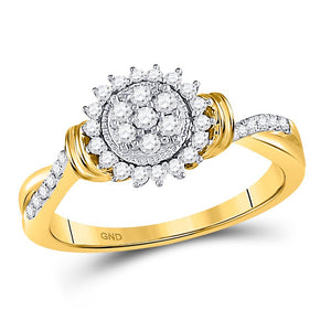 Golden Blossom Diamond Cluster Ring | 10kt Yellow Gold Womens Round Diamond Circle Flower Cluster Ring 1/3 Cttw - Splendid Jewellery