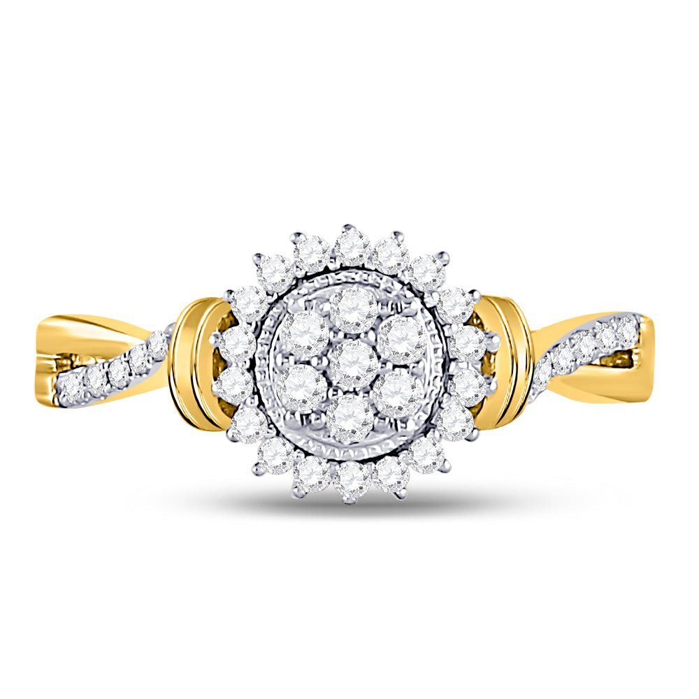 Golden Blossom Diamond Cluster Ring | 10kt Yellow Gold Womens Round Diamond Circle Flower Cluster Ring 1/3 Cttw - Splendid Jewellery