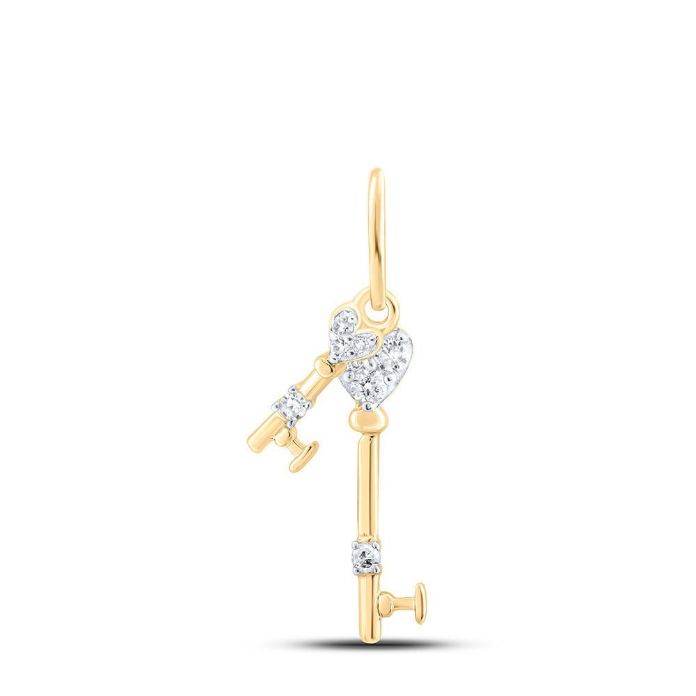 Golden Love Key Pendant | 10kt Yellow Gold Womens Round Diamond Key Pendant 1/20 Cttw | Splendid Jewellery - Splendid Jewellery