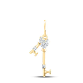 Golden Love Key Pendant | 10kt Yellow Gold Womens Round Diamond Key Pendant 1/20 Cttw | Splendid Jewellery - Splendid Jewellery