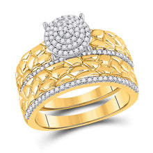 Load image into Gallery viewer, Golden Love Story: 10kt Yellow Gold His Hers Diamond Nugget Cluster Wedding Set Front view from the 10Kt Yellow Gold His Hers Round Diamond Nugget Cluster Matching Wedding Set 3 8 Cttwpin280106 collection by Splendid Jewellery
