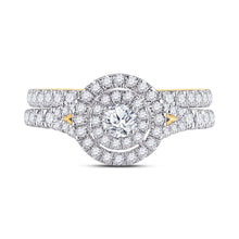 Load image into Gallery viewer, Golden Radiance Diamond Halo Bridal Wedding Ring Band Set product Top View from Splendid Jewellery
