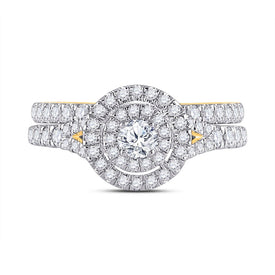 Golden Radiance Diamond Halo Bridal Wedding Ring Band Set product Top View from Splendid Jewellery