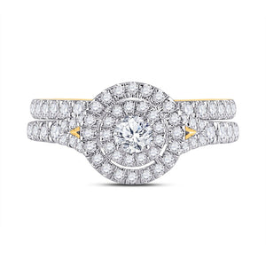 Golden Radiance Diamond Halo Bridal Wedding Ring Band Set - Splendid Jewellery