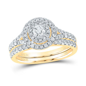 Golden Radiance Diamond Halo Bridal Wedding Ring Band Set product  Top View from Splendid Jewellery